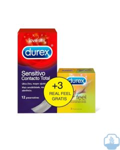 Durex sensitivo contacto total preservativos 12 unidades + 3 de regalo
